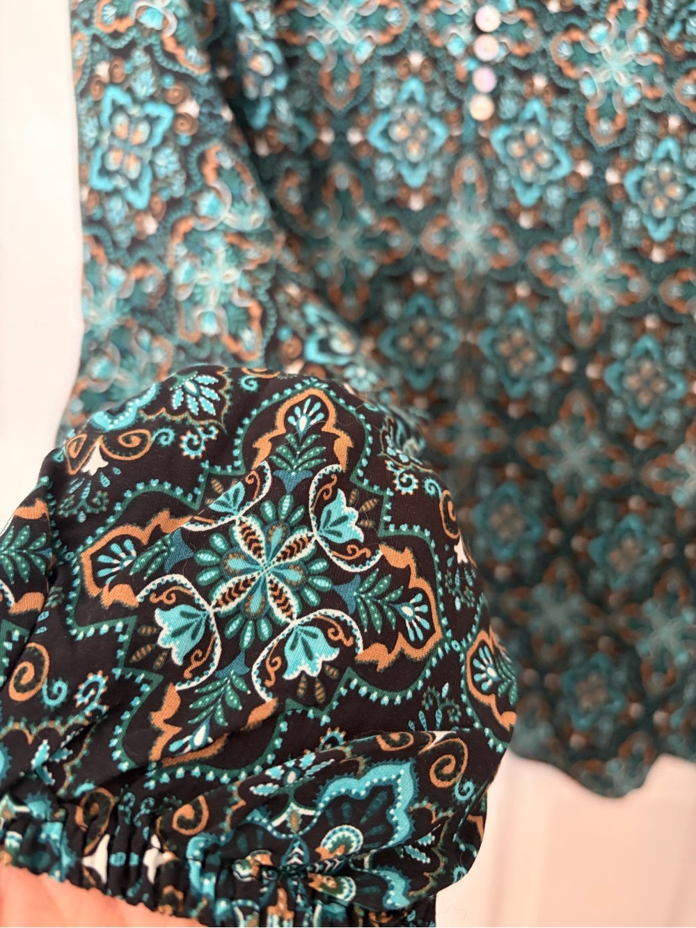 J. Jill Teal, Black and Brown Printed Henley Blouse - Picture 3 of 4